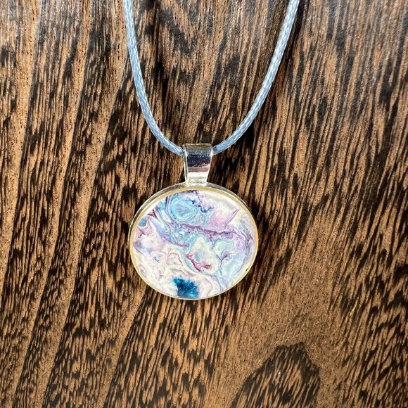 Purple, Blue, and White Acrylic Pour Necklace - Picture 2 of 3